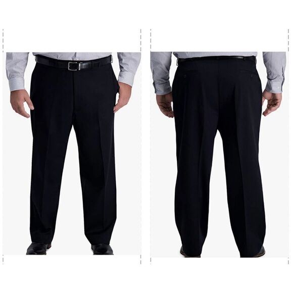 Haggar Men's Iron Free Premium Khaki Classic Fit Flat Front Expandable Waist Cas - Picture 1 of 6